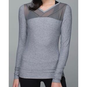76- LULULEMON JUST BREATHE gray mesh YOGA LONG SLEEVE SHIRT TOP sz M 6 8